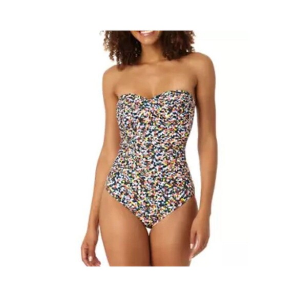 Anne Cole Confetti Me Bandeau One Piece Swimsuit Sz 12 New - Picture 2 of 11